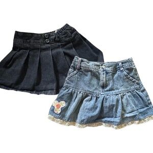 SET Baby Girl's Denim Skirt Size 18- 24 Months Floral Embroidered Blue Black